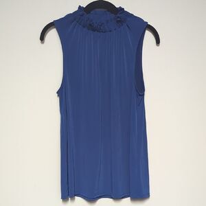 Banana Republic Blue Pleated Ruffled Blouse with Mandarin Collar